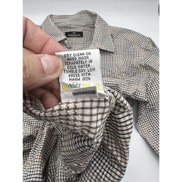 Bugatchi Uomo Shirt Mens L Tan Geometric Classic Fit Flip Cuff Button Up - Picture 6 of 8